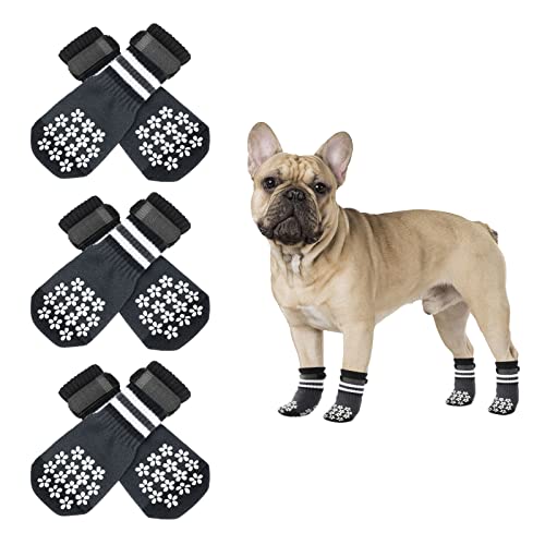 Rypet Doppelseitige rutschfeste Hundesocken, 3 Paar, Hundegriffsocken mit verstellbarem Riemen, Hundesocken für Hartholzböden, Haustierpfotenschutz für kleine, mittelgroße und große Hunde von Rypet