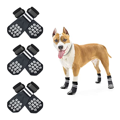 Rypet Doppelseitige rutschfeste Hundesocken, 3 Paar, Hundegriffsocken mit verstellbarem Riemen, Hundesocken für Hartholzböden, Haustierpfotenschutz für kleine, mittelgroße und große Hunde von Rypet