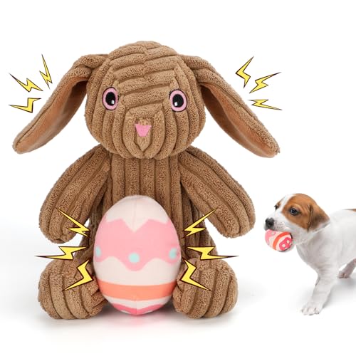 Rypet Gefülltes Hundespielzeug Osterhase Hundespielzeug, Quietscher Plüsch Hunde Spielzeug mit Knisterpapier, Interaktives Langlebiges Kauspielzeug Haustier Osterspielzeug mit Ei für kleine und von Rypet