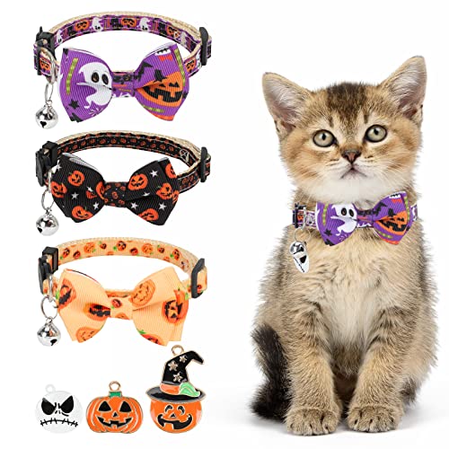 Rypet Halloween-Katzen-Fliege, Halsband mit Glöckchen, verstellbar, für Kätzchen, Katzen, Halloween-Party, 3 Stück von Rypet