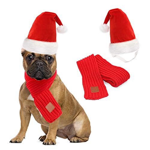 Rypet Hundekleidung Weihnachtsmann Mütze und Schal - Weihnachten Hund Kostüme Haustier Weihnachten Hund Schal für kleine bis mittelgroße Hunde und Katzen von Rypet