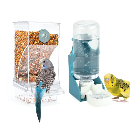 Rypet No Mess Bird Water Feeder Dispenser Set Automatic Bird Feeder Transparent Food Container Cage Acrylic Parrot Feeder Accessories for Small Birds Parrot Cockatoo Canary von Rypet