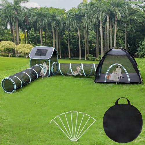 Rypet Outdoor Katzentunnel 4 in 1 Katze Freigehege für Indoor/Outdoor Katzen Katzenzelte für Draußen inklusive 2 Zelte und 2 Tunnel für Katzen und andere Haustiere von Rypet