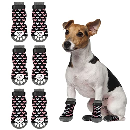 Rypet Rutschfeste Hundesocken, 3 Paar – Hundegriffsocken mit Riemen, Traktionskontrolle für drinnen auf Hartholzboden, Haustierpfotenschutz für kleine, mittelgroße und große Hunde, kleine von Rypet