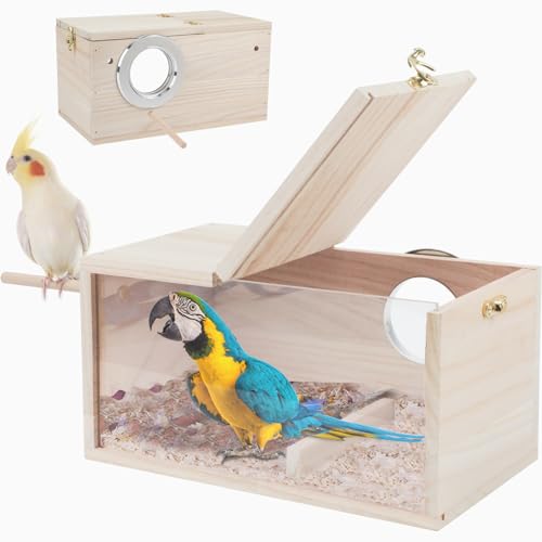 Rypet Sittich Nistkasten Transparent Design Thwartwise Vogelnest Brutkasten mit Sitzstange Holz Vogelkäfig Haus für Nymphensittiche Lovebirds Wellensittiche Finken Papageien Kanarienvögel XL von Rypet