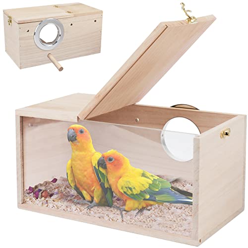 Rypet Sittich Nistkasten Transparent Design, Vogelnest Zuchtkasten mit Sitzstange Holz Vogelkäfig Haus für Nymphensittiche Wellensittiche Finken Papageien Kanarienvögel von Rypet