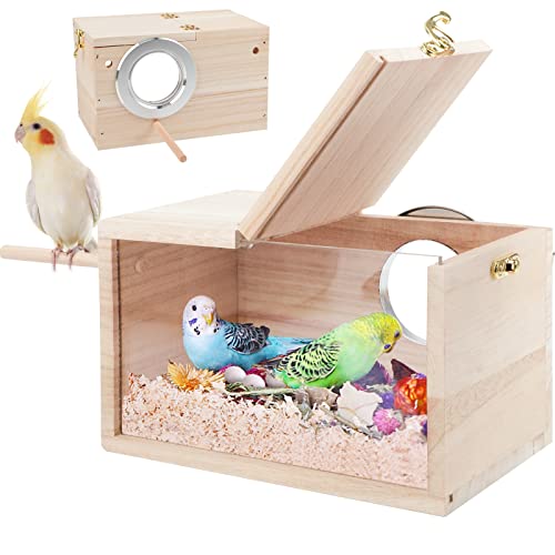 Rypet Sittich Nistkasten Transparentes Design, Vogelnest Zuchtkasten mit Sitzstange Holz Vogelkäfig Haus für Nymphensittiche Lovebirds Wellensittich Finken Papageien Kanarienvögel von Rypet