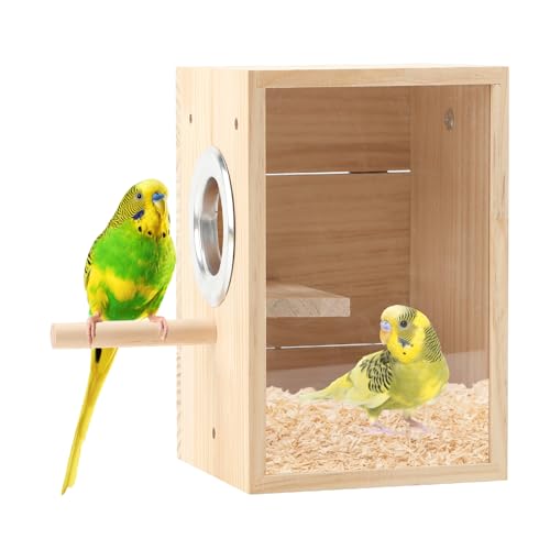 Rypet Transparente Vogel-Nistkästen, Holz Sittich Nistkasten für Käfig, Aufrechte Vogelnest Brutkasten mit Sitzstange Vogelkäfig Haus für Sittiche Lovebirds Wellensittiche Finken Papageien von Rypet