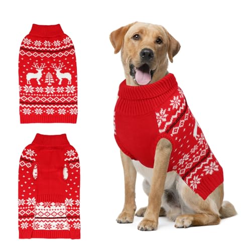 Rypet Weihnachtspullover für große Hunde, warm, weich, Weihnachts-Hunde-Outfits, Hundeurlaubspullover, fest, langlebig, Haustier-Rollkragen-Strickwaren, Hundepullover, Wintermantel für Damen und von Rypet