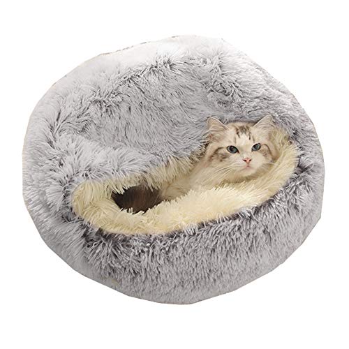 Rysmliuhan Shop Hundehöhle Kleine Hunde Katzenhöhle Warmes Hundebett Plüsch Hundebett Kätzchenbett Hundeschlafsäcke Flauschiges Katzenbett Hund Schlafsofa 50X50,Grey Plush von Rysmliuhan Shop