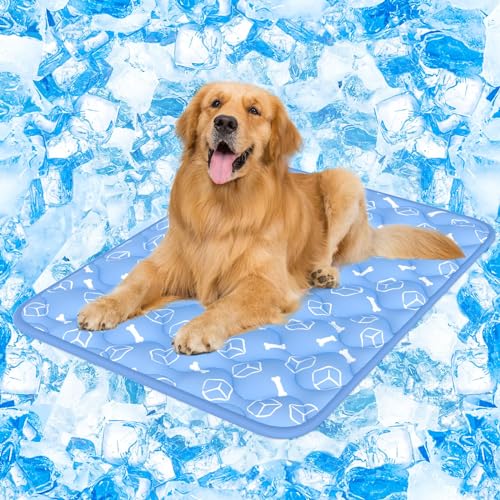 Rywell Kühlmatte für Hunde - Upgarde Entfärbung Verdicken Waschbar selbstkühlend Kälte 80×110cm Hundematte - rutschfest Weich Wasserabsorbierend Geruchlos Hundedecke für große Hunde Sommer - XL -Blau von Rywell