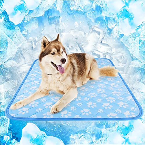 Rywell Entfärbung Kühlmatte für Hunde Katzen - 70×90cm Waschbar selbstkühlend Kälte Hundematte für unterwegs - rutschfest Wasserabsorbierend Tragbar Geruchlos Hundedecke für Haustiere Sommer - L von Rywell