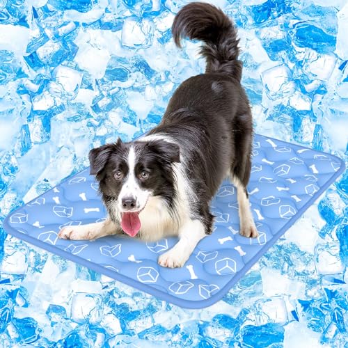 Rywell Kühlmatte für Hunde - Upgarde Entfärbung Verdicken Waschbar selbstkühlend Kälte 70×90cm Hundematte - rutschfest Weich Wasserabsorbierend Geruchlos Hundedecke für große Hunde Sommer - L -Blau von Rywell