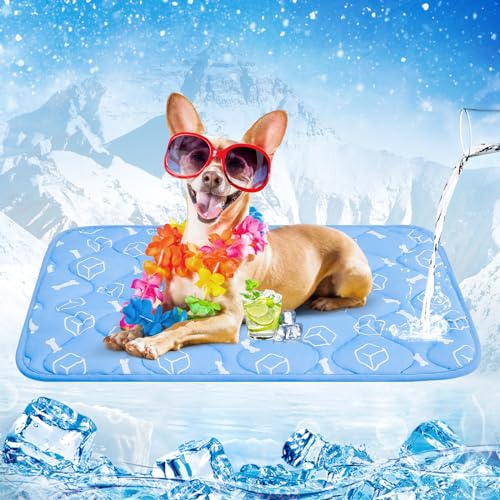 Rywell Kühlmatte für Hunde - Upgarde Entfärbung Verdicken Waschbar selbstkühlend Kälte 50×75cm Hundematte - rutschfest Weich Wasserabsorbierend Geruchlos Sommer Hundedecke für Hunde Katzen - M - Blau von Rywell