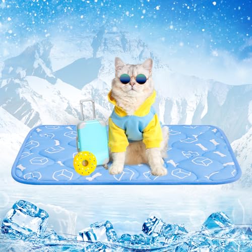 Rywell Kühlmatte für Katzen - Upgarde Entfärbung Verdicken Waschbar selbstkühlend Kälte 45×60cm Hundematte - rutschfest Weich Wasserabsorbierend Geruchlos Sommer Hundedecke für Hunde - S - Blau von Rywell