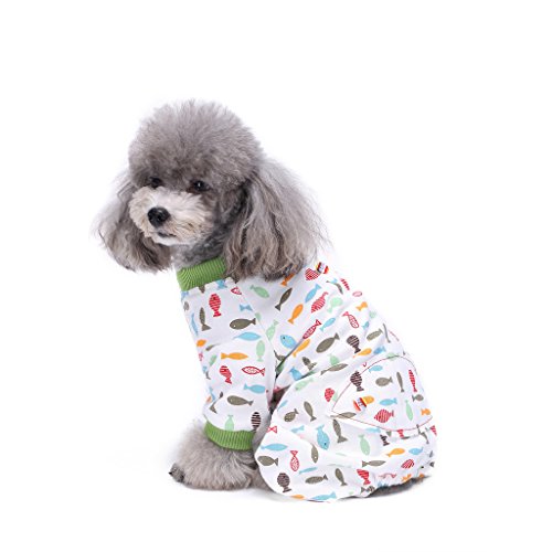 S-Lifeeling Hundekostüme für drinnen und draußen, Fischmuster, bequemer Welpen-Pyjama, weicher Hunde-Overall, Hemd, tolles Geschenk, 100 % Baumwolle, Mantel für mittelgroße und kleine Hunde von S-Lifeeling