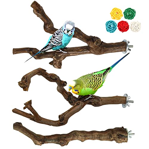 3 Packungen Papageien-Holzstange, natürliche Papageienstange, Vogelständer, Wildtraubenstab, Klettern, stehende Äste, Spielzeug, Sittich, Käfigzubehör, Wellensittiche, Lovebirds (Stil 3) von S-Mechanic