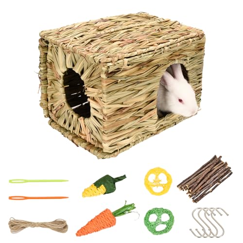 Grashaus für Kaninchen, Sangle Sopffy, handgewebtes Hasengrashaus, Kaninchenversteck für Kaninchen, Meerschweinchen, Chinchilla, Frettchen, Hamster, Eichhörnchen mit Kaninchenkauspielzeug von S SANGLE SOPFFY