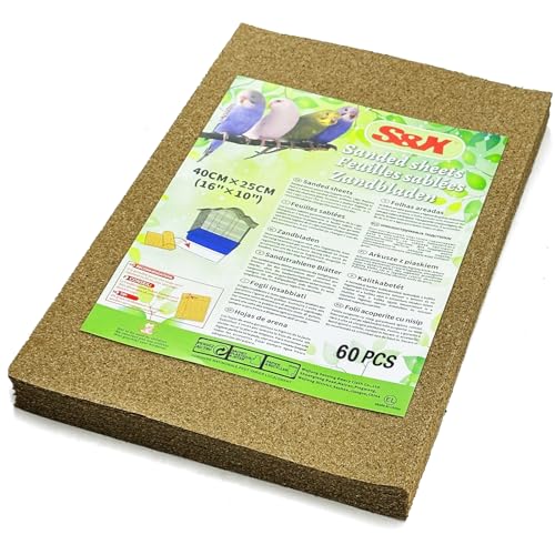 S&X Sandblätter für Vogelkäfige, 60 Stück/Packung – 40 cm x 25 cm, Vogelkäfig-Sandpapier von S&X