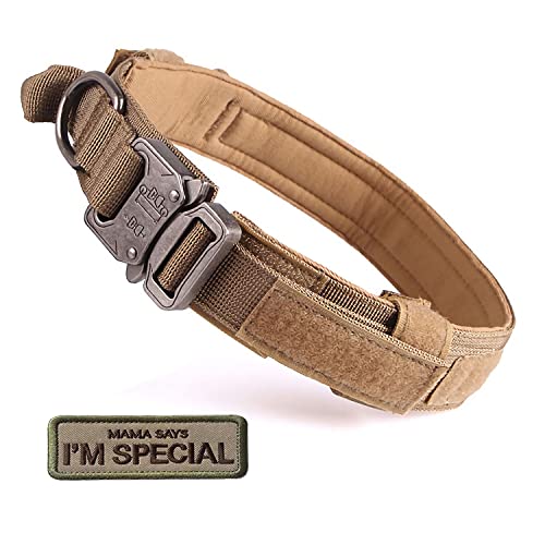 S.Lux Tactical Hundehalsband mit Griff, einstellbare Ausbildung militärische Hundehalsbänder Schnellverschluss Heavy Duty Metallschnalle für mittlere große Hunde (Braun, XL) von S.Lux