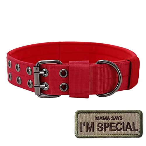 S.Lux Tactical Nylon Hundehalsband, Military Einstellbare Hundehalsband mit Metallschnalle Training Halsband Haustier Hundehalsband Klettpatches Angebracht Werden (Rot, L) von S.Lux