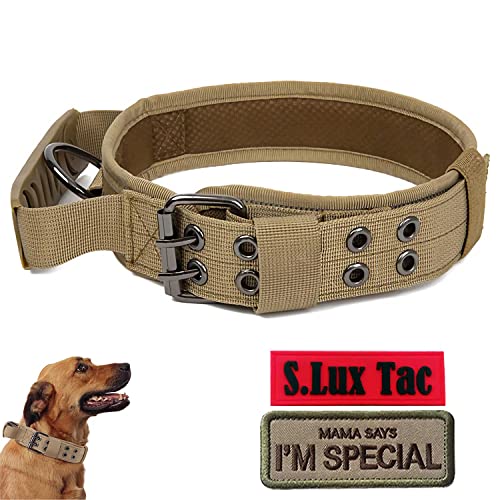 S.Lux Taktisches Halsband Militärisches Nylon Reflektierendes Hundehalsband Heavy Duty Halsband mit Griff Fünf Gänge Verstellbares Trainingshalsband für mittelgroße Hunde (Braun, L) von S.Lux