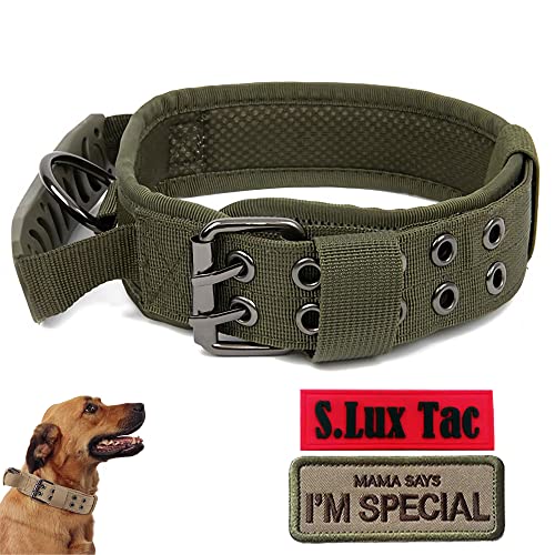 S.Lux Taktisches Halsband Militärisches Nylon Reflektierendes Hundehalsband Heavy Duty Halsband mit Griff Fünf Gänge Verstellbares Trainingshalsband für mittelgroße Hunde (Grün, L) von S.Lux