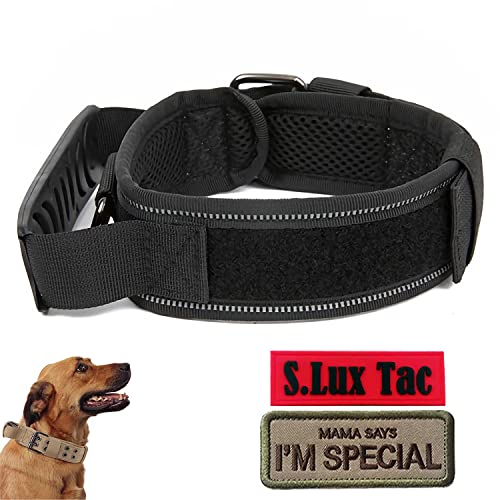 S.Lux Taktisches Halsband Militärisches Nylon Reflektierendes Hundehalsband Heavy Duty Halsband mit Griff Fünf Gänge Verstellbares Trainingshalsband für mittelgroße Hunde (Schwarz, L) von S.Lux