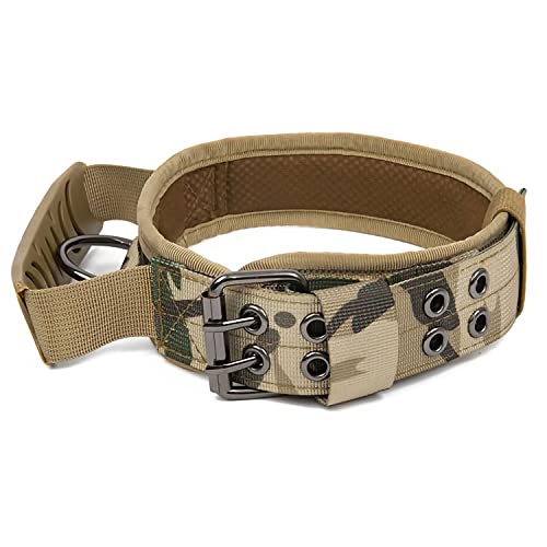 S.Lux Taktisches Halsband Militärisches Nylon Reflektierendes Hundehalsband Heavy Duty Halsband mit Griff Fünf Gänge Verstellbares Trainingshalsband für mittelgroße Hunde (Tarnung, L) von S.Lux