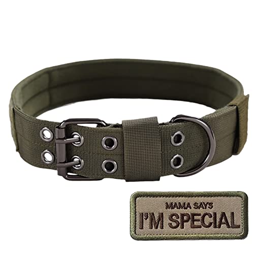 S.Lux Tactical Nylon Hundehalsband, Military Einstellbare Hundehalsband mit Metallschnalle Training Halsband Haustier Hundehalsband Klettpatches Angebracht Werden (Grün, L) von S.Lux