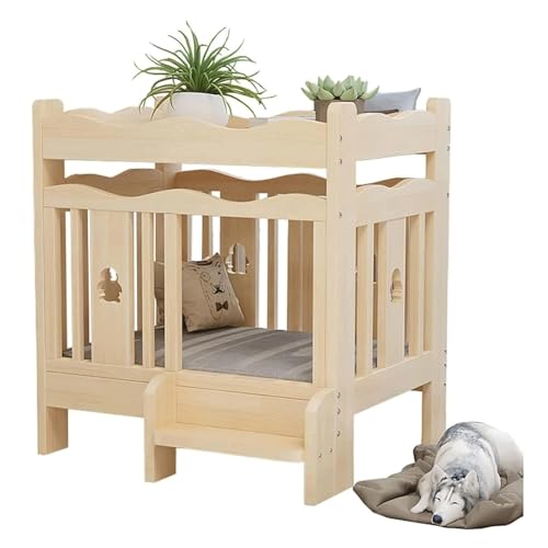 Hundebetten Holz-Hundebettrahmen, erhöhtes, kühlendes Haustierbett, Hundehütte für mittelgroße und kleine Hunde, Hundehütte mit Zaun, Tierheim Robuste Struktur von SAAKO