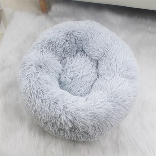 SAAKO Flauschiges rundes Anti-Rutsch Plüsch Katzenbett,Light Gray von SAAKO