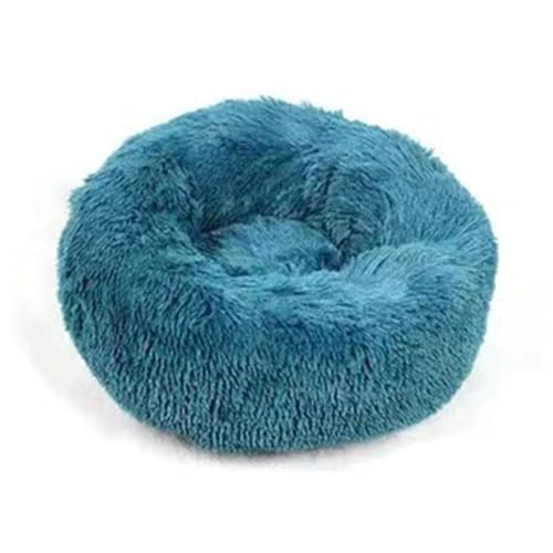 SAAKO Flauschiges rundes Anti-Rutsch Plüsch Katzenbett,Rainbow Blue von SAAKO