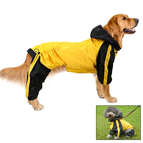 Hunderegenmäntel wasserdicht, Hunde-Kapuzen-Regenmantel, Mantel Regenjacke für Hunde, Hunde-Regenmantel mit Kapuze, leicht, verstellbar, Overall für kleine mittelgroße Hunde, XS-Gelb von SABAN