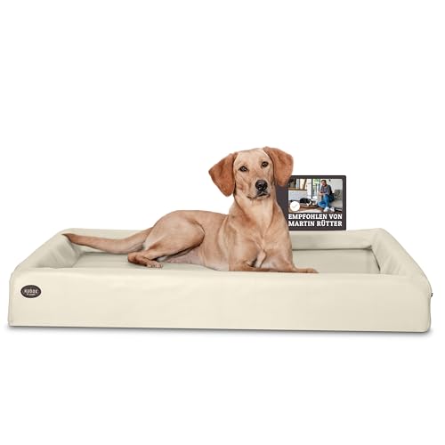 SABRO KUDDE Hundebett - Empfohlen von Martin Rütter - Orthopädisches Hundebett für Mittelgrosse, Grosse Hunde XL in Creme aus Kunstleder von SABRO