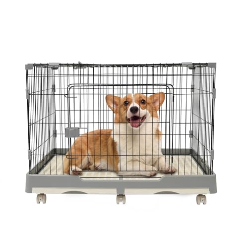 SABUIDDS Tiertransportbox für Hunde und Katzen Hundekäfig mit 2 Türen 99x62x75CM Hundebox aus Metall mit Bodenschale Vielseitiger Transportkäfig mit Stabilen Sicherheitsverschlüssen, Gray von SABUIDDS