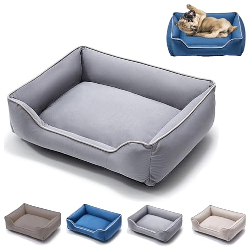 Hunde- und Katzenbett, modisch, reine Baumwolle, einfarbig, gemütliches Design, maschinenwaschbar, rechteckig, atmungsaktiv, kuschelig, rutschfeste Unterseite, Größe S, Grau von SAGALU