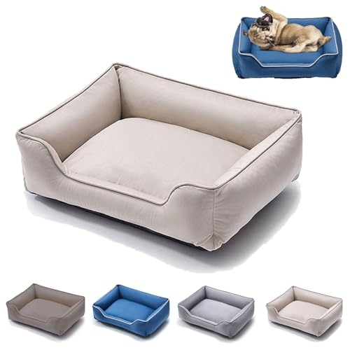 SAGALU Modisches Hunde- und Katzenbett, reine Baumwolle, einfarbig, gemütliches Design, maschinenwaschbar, rechteckig, atmungsaktiv, kuschelig, rutschfeste Unterseite, Größe XL, Beige von SAGALU