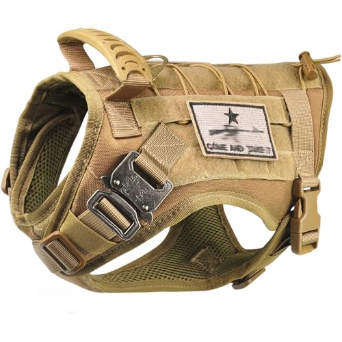 Tactical Service Dog Vest Harness K9 Military Molle Dog Vest for Outdoor Training Hunting Waterproof Pet Dog Harness with Rubber Handle & Metal Buckle Khaki von SALFSE