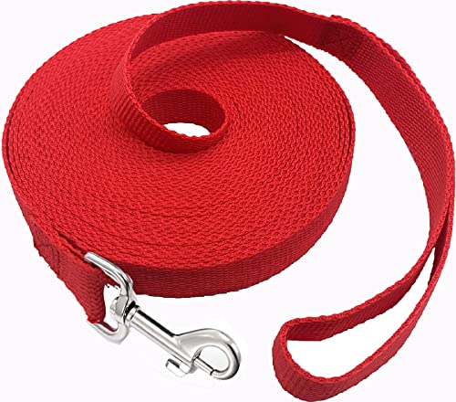 SALO Strapazierfähige Nylon-Trainingsleine für kleine, mittelgroße und große Hunde, 2.5 cm breit, 6 m, 9 m, 12 m, 15 m lange Leine, Schlepptraining, Camping oder Garten (6 m Rot) von SALO