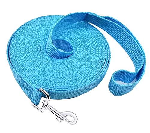 SALO Strapazierfähige Nylon-Trainingsleine für kleine, mittelgroße und große Hunde, 2.5 cm breit, 6 m, 9 m, 12.2 m lange Leine, Schlepptraining, Camping oder Garten (15.2 m) Himmelblau ) von SALO