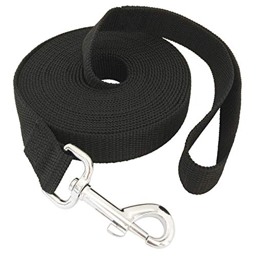 Salo Hundeleine aus strapazierfähigem Nylon für kleine, mittelgroße und große Hunde, 2,5 cm breit, 6 m, 9 10 15 m lange Leine, Gehorsamkeit, Rückruf-Training, Camping oder Garten, 20 FOOT, schwarz von SALO