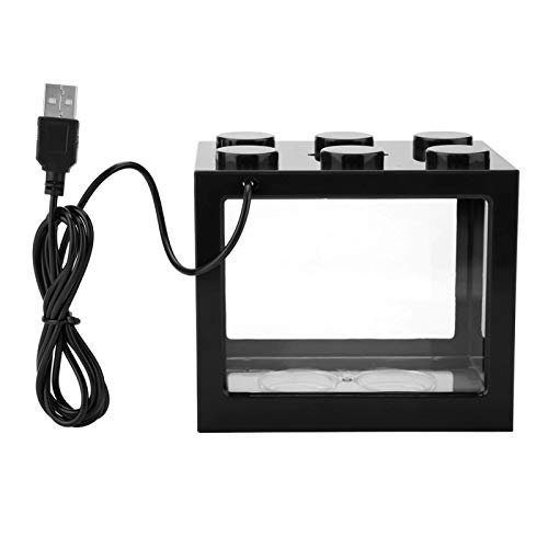 SALUTUYA Dekoratives Mini-Aquarium mit Kabel, USB-LED-Lampe Aquariumbox mit Mehreren Aquarien für Büro-Teetischdekoration(Schwarz) von SALUTUYA