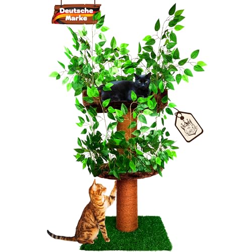 Samtkönig Kratzbaum Natur, Katzenbaum modern zum Klettern, Naturkratzbaum groß & stabil mit austauschbaren Blättern, XXL Kratzbaum grün mit dickem Stamm, für große Katzen geeignet, cat Tree von SAMTKÖNIG