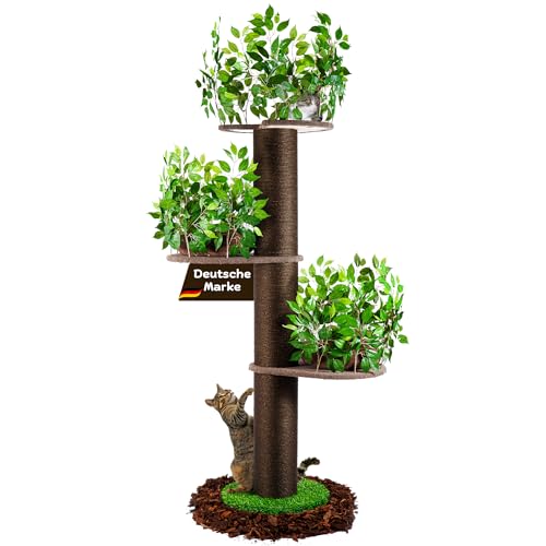 Samtkönig Kratzbaum Natur, Kratzbaum groß, Katzenkratzbaum XXL, Naturkratzbaum groß & stabil mit Blättern & Dicker Stamm, Kratzbaum Grosse Katzen stabil, Kratzbaum grün, Cat Tree, Natural Paradise von SAMTKÖNIG