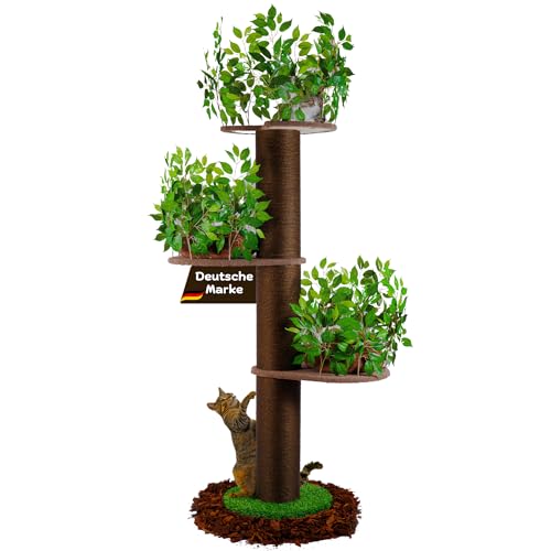 Samtkönig Kratzbaum Natur, Kratzbaum groß, Katzenkratzbaum XXL, Naturkratzbaum groß & stabil mit Blättern & Dicker Stamm, Kratzbaum Grosse Katzen stabil, Kratzbaum grün, Cat Tree, Natural Paradise von SAMTKÖNIG