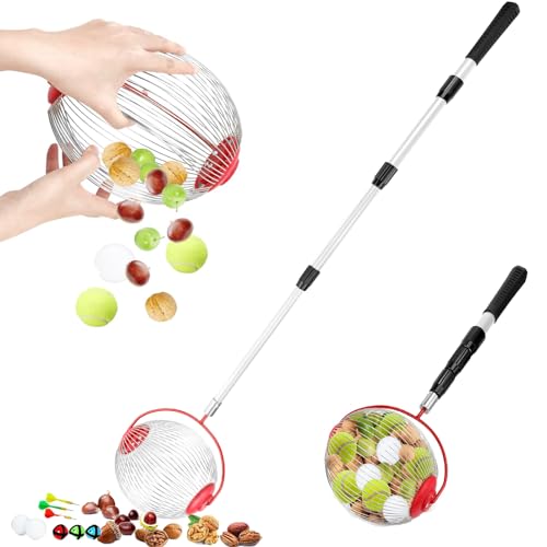 SAN LIKE Obstsammler mit Verstellbarer Teleskopstange, Nusssammler für Walnüsse, Rollsammler für Große Früchte, Birnen, Apfel, Tennisbälle, Walnuss Sammler, Obstsammler Rollsammler Nüsse 140cm von SAN LIKE