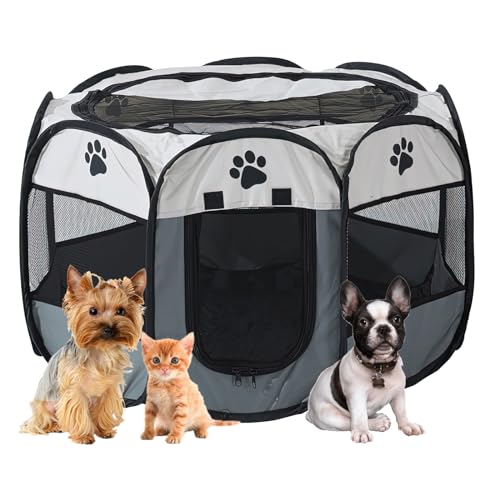 SAN LIKE Welpenlaufstall 73x73x43cm, Tierlaufstall Faltbar für Kleintiere Hunde, Welpenauslauf aus Oxfordgewebe, Pop-up Hundelaufstall Indoor/Outdoor für Hunde, Katzen, Hasen von SAN LIKE