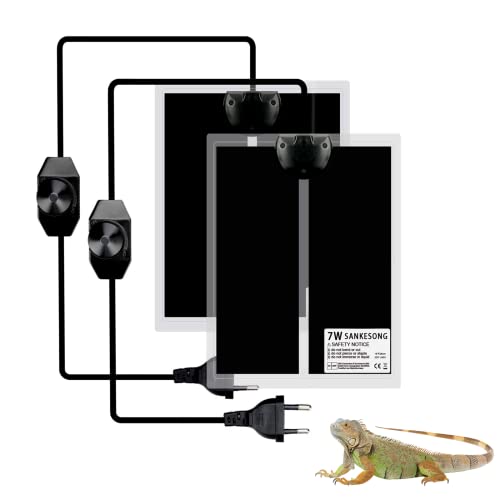 2 Stk Heizmatte für Terrarium, 7W einstellbar Reptile Wärmekissen mit Temperaturregelung für Reptilien Schildkröte, Schlangen, Eidechse, Gecko, Spinne, Raupe,Sicherheit Aquarium Schildkröte Wärmematte von SANKESONG