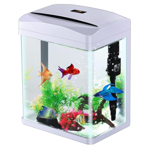 SANOSY Aquarium-Starter-Set, kleines Glas, Betta-Fischbecken für den Schreibtisch, Mini-Fischschale für Garnelen, Goldfische mit Filterpumpe, LED-Licht von SANOSY